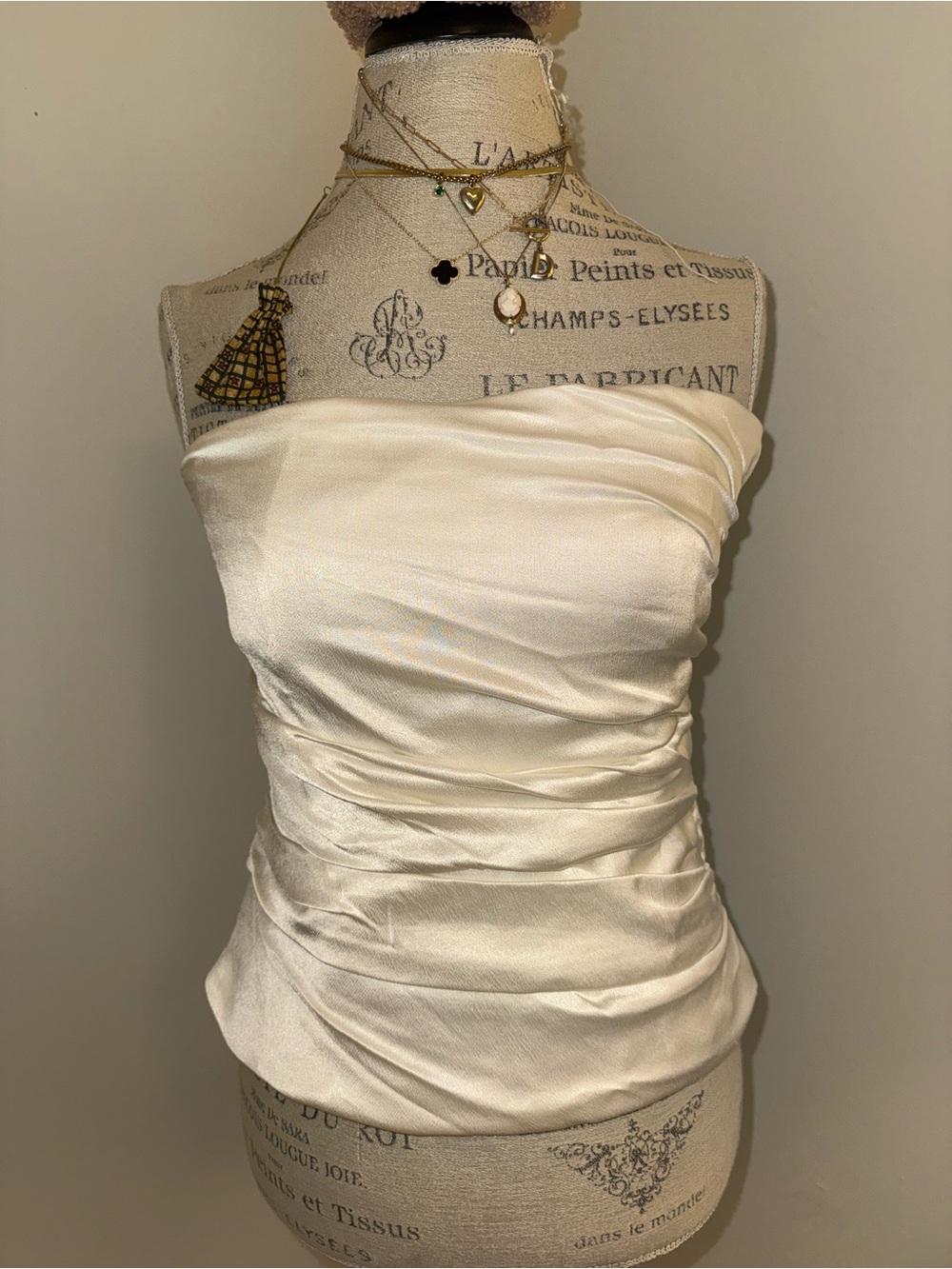 Strapless Ivory Ruched Corset Satin Top